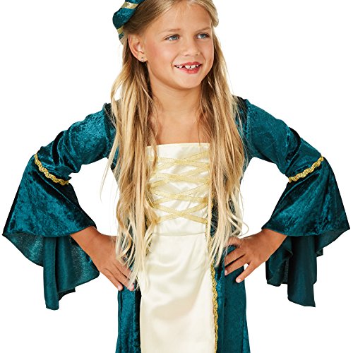 dressforfun 900216 - Disfraz de Niña Princesa del Castillo, Vestido Largo de Terciopelo, Incluye Cinta de Pelo (9-10 años | No.300976)