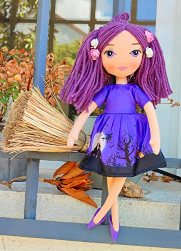 DRIMYDOLLS - Muñeca de Trapo de Moda en Morado Niña, Suave, Diseño Exclusiva, Hecha a Mano, Blandita, 35 CM, Ojos Arcoiris, Regalo Juguetes niñas, Colección Selene, Serie Limitada 300 UD. en el Mundo