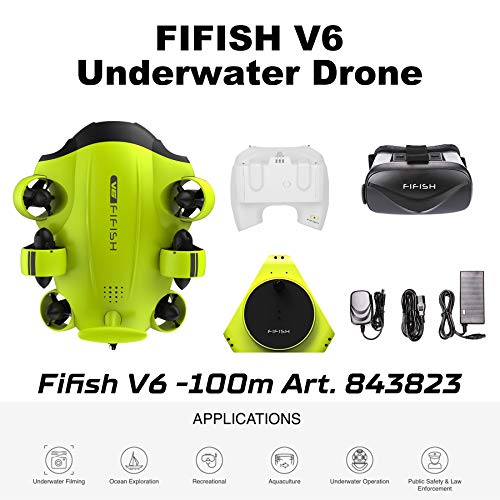 Dron submarino Cámara Fifish V6 QYSEA Amplio Ángulo 162˚ 6 Direcciones de movimiento 4K UHD 12 Mp Cable 100 metros Profundidad VR Gafas 64GB Video Fotograbación Pesca Mundo Submarino 843823