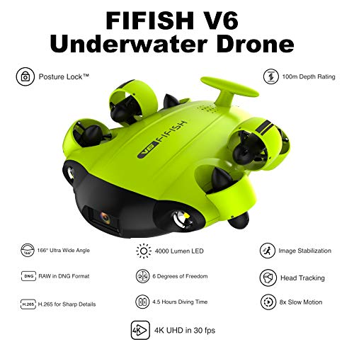 Dron submarino Cámara Fifish V6 QYSEA Amplio Ángulo 162˚ 6 Direcciones de movimiento 4K UHD 12 Mp Cable 100 metros Profundidad VR Gafas 64GB Video Fotograbación Pesca Mundo Submarino 843823