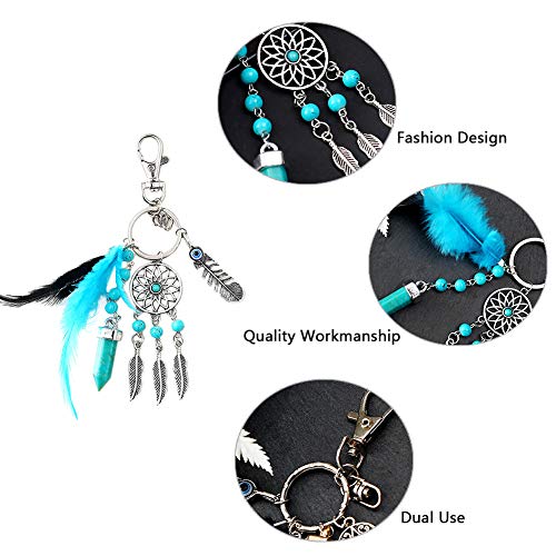 Dsaren Llavero Atrapasueños Colgante Bohemia Plumas Llavero Creativa Regalos para Las Madres Mujeres Niñas (Azul Claro)