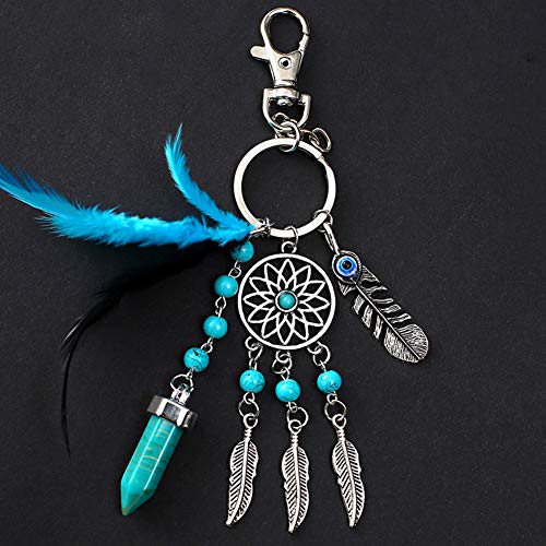 Dsaren Llavero Atrapasueños Colgante Bohemia Plumas Llavero Creativa Regalos para Las Madres Mujeres Niñas (Azul Claro)