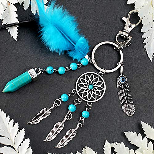 Dsaren Llavero Atrapasueños Colgante Bohemia Plumas Llavero Creativa Regalos para Las Madres Mujeres Niñas (Azul Claro)