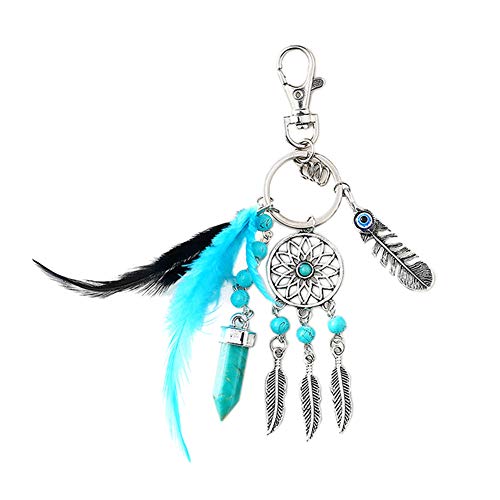 Dsaren Llavero Atrapasueños Colgante Bohemia Plumas Llavero Creativa Regalos para Las Madres Mujeres Niñas (Azul Claro)