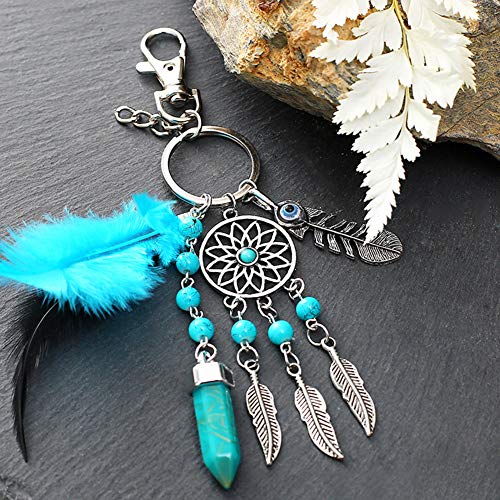 Dsaren Llavero Atrapasueños Colgante Bohemia Plumas Llavero Creativa Regalos para Las Madres Mujeres Niñas (Azul Claro)