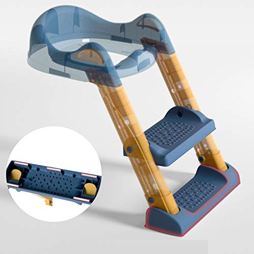 DTZW Asiento de inodoro ajustable para niños de 1 a 7 años, antideslizante, plegable, con escalera, color azul