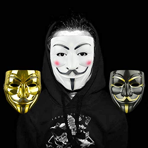 DWTECH Paquete de 3 máscaras en V para máscara Vendetta para adultos/niños Guw Fawkes máscara anónima, semana del libro mundial, kit de Halloween para Halloween, cosplay, regalo de fiesta