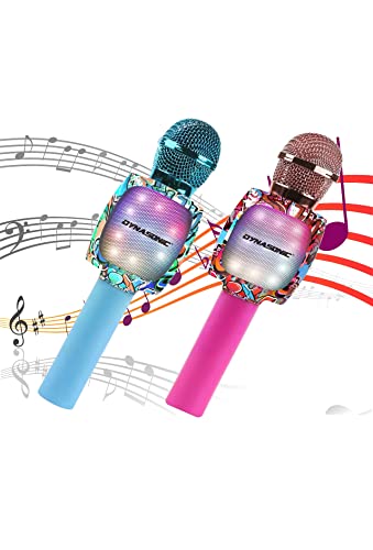 DYNASONIC Micrófono Karaoke Bluetooth, Juguetes para niños y niña Microfono Inalámbrico Karaoke Portátil con Luces LED para Niños, Regalos Originales niños (Pack 2 Micros)