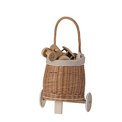 e-wicker24 Carrito de mimbre colgante de mimbre con cesta