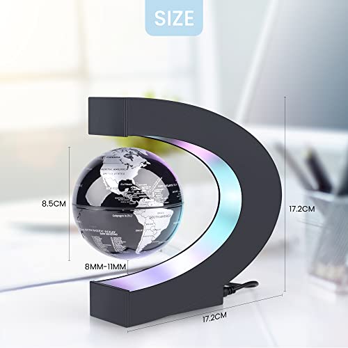 EASY EAGLE C Forma de Levitación Magnética Flotante Globo Eléctrico de Rotación del Mapa del Mundo con Luces LED para La Educación Demostración -4 Pulgadas de Color Negro