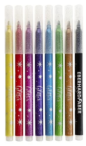 Eberhard Faber 551008 – Rotuladores con purpurina en 8 colores brillantes, grosor de la mina: 3 mm, lavables en estuche de cartón, para adornar, dibujar, hacer manualidades y escribir