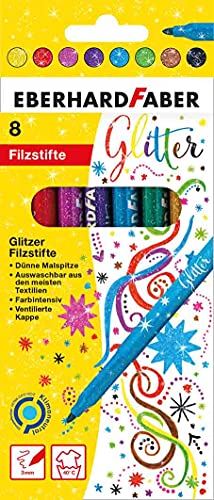 Eberhard Faber 551008 – Rotuladores con purpurina en 8 colores brillantes, grosor de la mina: 3 mm, lavables en estuche de cartón, para adornar, dibujar, hacer manualidades y escribir