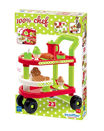 Ecoiffier-Trolley Desayuno 100% Chef 1612, Multicolor, (16120)