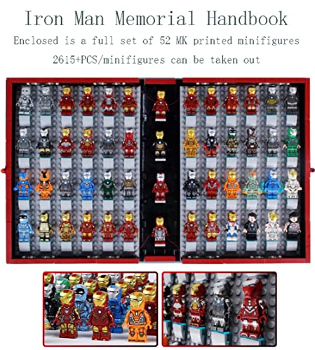 Edición de Coleccionista de Juguete de Libro de Bloques de construcción de ​Iron Man Tony con 52 muñecas,Traje de Batalla,Montaje Manual conmemorativo 2615+PCS A