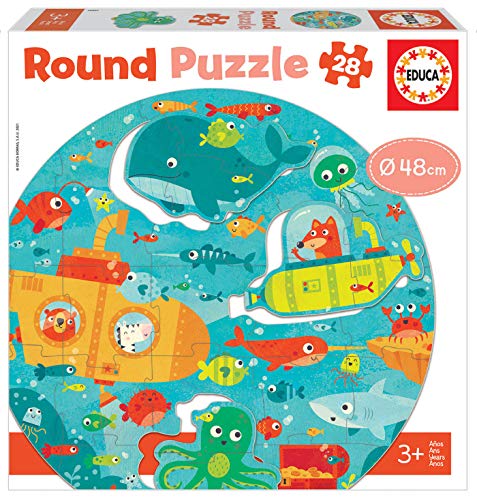 Educa 18907 Round Bajo el Mar. Puzzle Redondo Infantil. 28 Piezas. +3 años. Ref, Multicolor