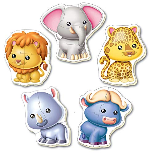 Educa - Baby Puzzles Animales Salvajes. Set de 5 Puzzles Infantiles Progresivos de 3 a 5 piezas. A partir de 24 meses. Ref. 14197