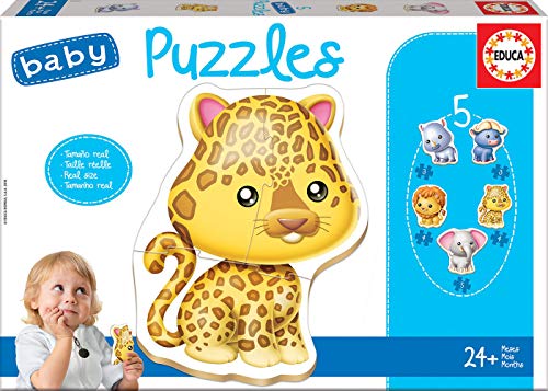 Educa - Baby Puzzles Animales Salvajes. Set de 5 Puzzles Infantiles Progresivos de 3 a 5 piezas. A partir de 24 meses. Ref. 14197