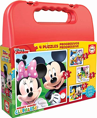 Educa Princesas Disney Maleta, Conjunto De Puzzles Progresivos, Multicolor (16508) + Mickey Mouse Maleta con Puzzles Progresivos, Multicolor (16505)