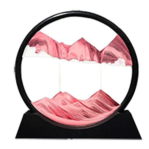 EIIUHIAHS Creative 3D Moving Sand Art Picture, Flowing Sand Art Pictures, Moving Sand Art Picture Round Glass 3D 7/12inch, Liquid Deep Sea Sandscape in Motion Round Glass (Pink,12inch)