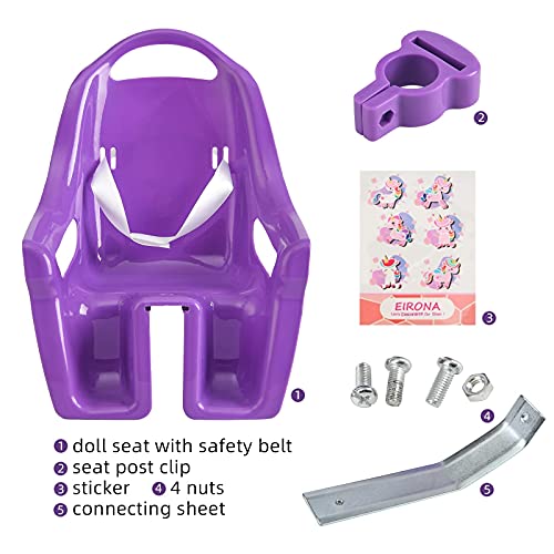 EIRONA Asiento de muñeca de bicicleta con calcomanía de bricolaje para bicicleta de niños, accesorios de bicicleta para niñas, morado