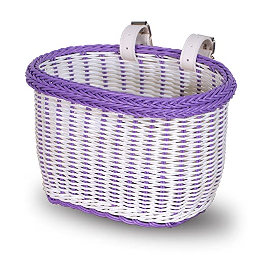 EIRONA Canasta de Bicicleta para niñas de 12 14 16 18 Pulgadas, Canasta de Almacenamiento en el Manillar Delantero para niñas, Canasta Resistente al Agua, Accesorios para Bicicletas, Morado y Blanco