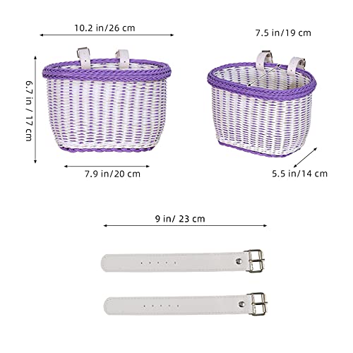 EIRONA Canasta de Bicicleta para niñas de 12 14 16 18 Pulgadas, Canasta de Almacenamiento en el Manillar Delantero para niñas, Canasta Resistente al Agua, Accesorios para Bicicletas, Morado y Blanco