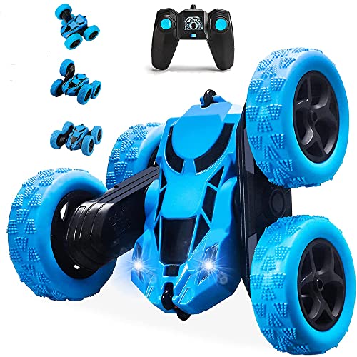 ELYCO PLACE Coche Teledirigido 360 Acrobacias Doble Giro, 2.4 GHz RC Coche de Control Remoto 4x4 Rotación Volteo de 360 Grados, con Batería Recargable, Regalo para niños (Azul)