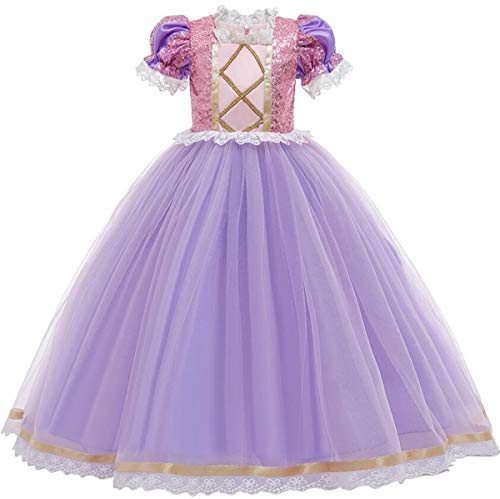 EMIN Rapunzel Disfraz Princesa Vestido de Fiesta niña de Disfraz Carnaval Morado Vestidos de Princesa para niña Vestido de Fiesta Elegante