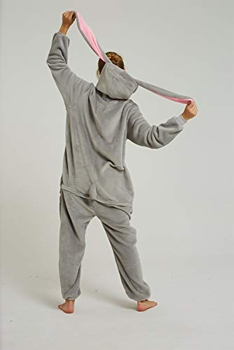 Emmarcon - Pijama Kigurumi - Pijama modelo animalito - Mono enterizo - Ideal incluso como disfraz de Halloween, para fiestas cosplay, etc - Pijama unisex para adulto Conejo gris S