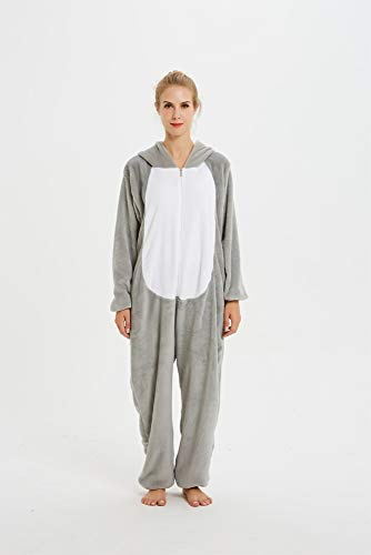 Emmarcon - Pijama Kigurumi - Pijama modelo animalito - Mono enterizo - Ideal incluso como disfraz de Halloween, para fiestas cosplay, etc - Pijama unisex para adulto Conejo gris S