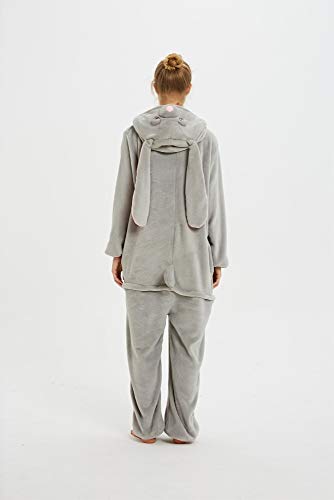 Emmarcon - Pijama Kigurumi - Pijama modelo animalito - Mono enterizo - Ideal incluso como disfraz de Halloween, para fiestas cosplay, etc - Pijama unisex para adulto Conejo gris S