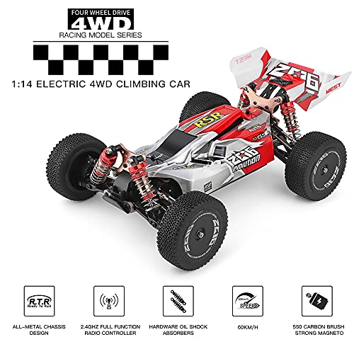 Entrega en 3~7 Días, WLtoys 144001 RC Coche 60km/h, 2600mAh Actualización de batería 45 Minutos, 1:14 Vehículo Todoterreno 4WD, Racing ​Offroad Drift de Alta Velocidad Car 3 Pilas (Rojo)