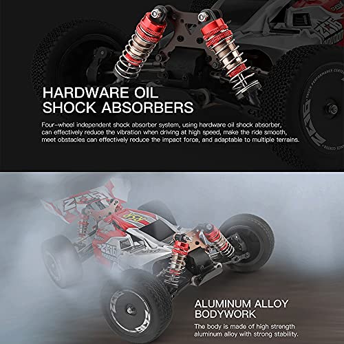 Entrega en 3~7 Días, WLtoys 144001 RC Coche 60km/h, 2600mAh Actualización de batería 45 Minutos, 1:14 Vehículo Todoterreno 4WD, Racing ​Offroad Drift de Alta Velocidad Car 3 Pilas (Rojo)