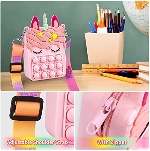 ENVEE Pop Bolso It Fidget Toys, Unicornio Popit Bolso Push Bubble Sensory Squeeze Bandolera Antiansiedad Juguete Bolso Popit Colgante Bolso de Hombro Alivio Pop Mochila para Adultos Niños