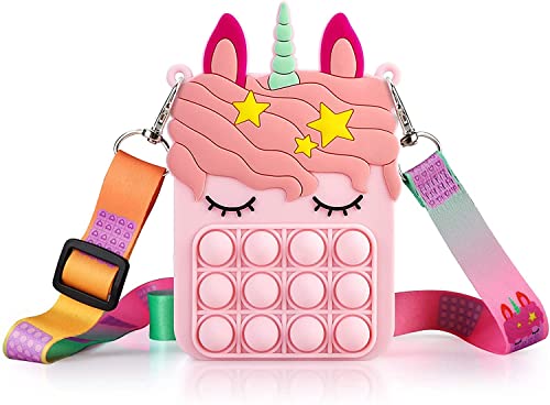 ENVEE Pop Bolso It Fidget Toys, Unicornio Popit Bolso Push Bubble Sensory Squeeze Bandolera Antiansiedad Juguete Bolso Popit Colgante Bolso de Hombro Alivio Pop Mochila para Adultos Niños