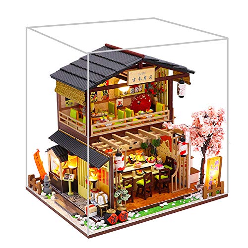 erhumama DIY casa de muñecas japonesa con cubierta antipolvo Led muebles kits en miniatura hecho a mano de madera tienda de sushi rompecabezas juguete niños regalo de cumpleaños