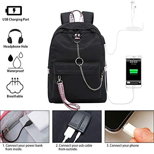 Escuela Mochila Talega de Libros Colegio Ordenador portátil USB Mochila Casual Viajes Daypack para Adolescente Chicas y Mujeres