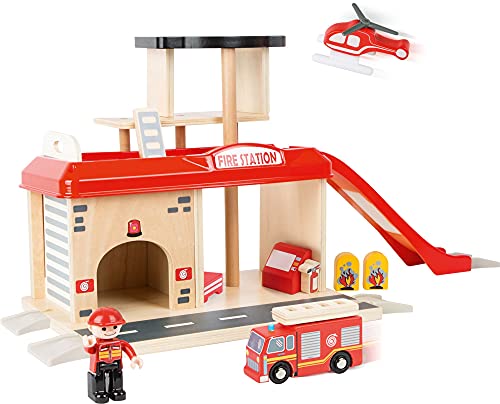 Estación de Bomberos, Small Foot, Madera certificada FSC® 100%, Juego de rol y Accesorios, a Partir de 3 años.