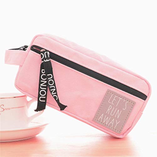 Estuche creativo con cremallera de lona de sarga grande para lápices Kawaii, bolsa de lápices para estudiantes y niñas, artículos de papelería escolar, original (rosa)