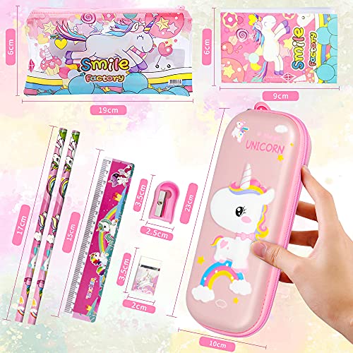 Estuche Escolar 3D Unicornio Rosado Niña,Estuche de lápices Gran Capacidad Bolsa Estuche Escolar Organizador de Papelería Para Niña Impermeable y Resistente a la Presión Portable