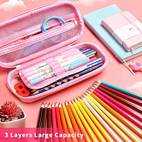 Estuche Escolar 3D Unicornio Rosado Niña,Estuche de lápices Gran Capacidad Bolsa Estuche Escolar Organizador de Papelería Para Niña Impermeable y Resistente a la Presión Portable