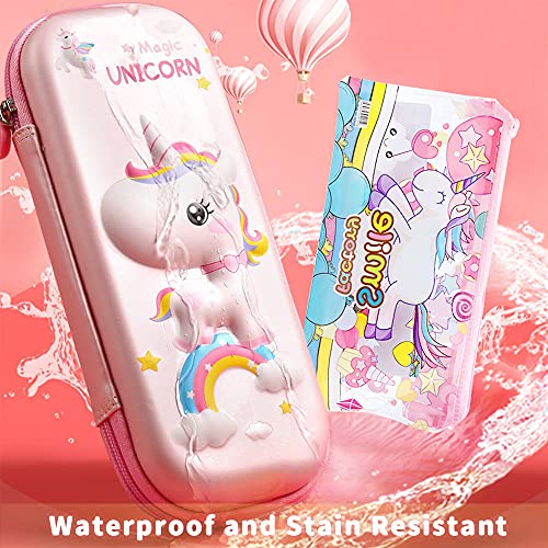 Estuche Escolar 3D Unicornio Rosado Niña,Estuche de lápices Gran Capacidad Bolsa Estuche Escolar Organizador de Papelería Para Niña Impermeable y Resistente a la Presión Portable