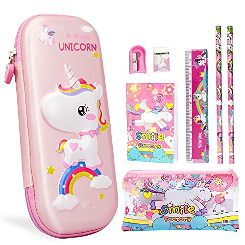 Estuche Escolar 3D Unicornio Rosado Niña,Estuche de lápices Gran Capacidad Bolsa Estuche Escolar Organizador de Papelería Para Niña Impermeable y Resistente a la Presión Portable