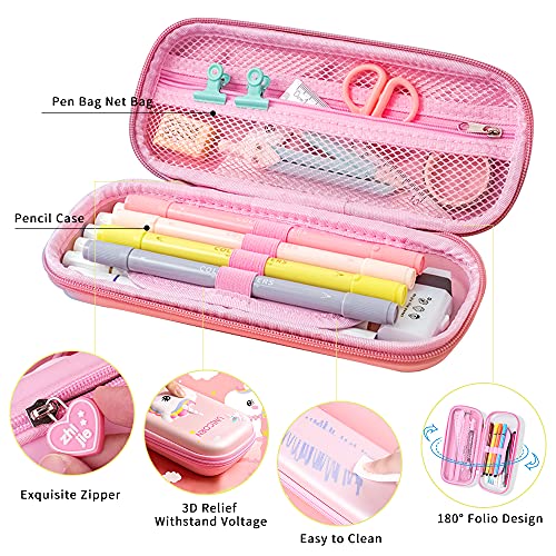 Estuche Escolar 3D Unicornio Rosado Niña,Estuche de lápices Gran Capacidad Bolsa Estuche Escolar Organizador de Papelería Para Niña Impermeable y Resistente a la Presión Portable