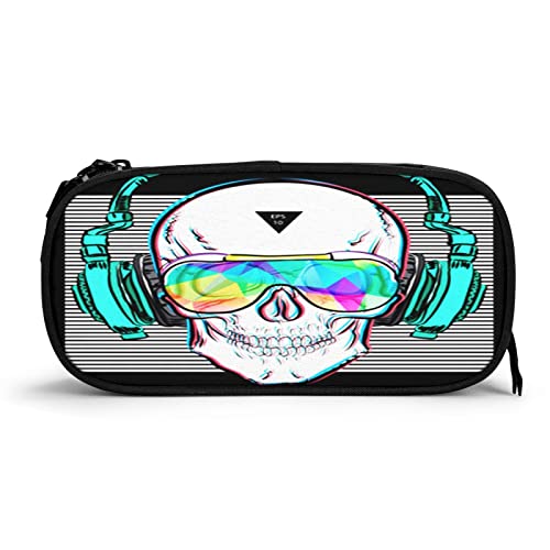 Estuche Escolar Auriculares con Gafas de Calavera Genial, Multifuncional Estuche de lápices de Gran Capacidad para Hombre Mujer Estudiante en Escuela para Niñas Niños