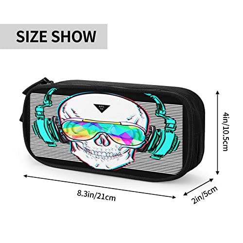 Estuche Escolar Auriculares con Gafas de Calavera Genial, Multifuncional Estuche de lápices de Gran Capacidad para Hombre Mujer Estudiante en Escuela para Niñas Niños