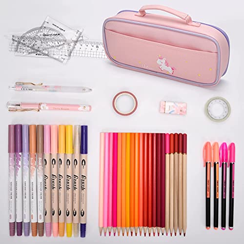 Estuche Escolar Unicornio, TOYESS Grande Portátil Caja de Papelería y Maquillaje, Estuche Kawaii de Lápices para Niñas Niños Adolescentes Estudiantes Adultos Oficina (No Contiene Papelería)（Rosa）