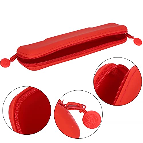 Estuche Lindo para Lápices, Estuche de Silicona para Lápices con Cremallera, Estuche para Bolígrafos, Impermeable, Suave para Viajes de Negocios, Fin de Semana, Vacaciones, Escuela(Rojo (pequeño))