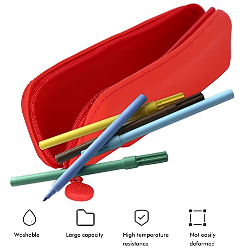 Estuche Lindo para Lápices, Estuche de Silicona para Lápices con Cremallera, Estuche para Bolígrafos, Impermeable, Suave para Viajes de Negocios, Fin de Semana, Vacaciones, Escuela(Rojo (pequeño))