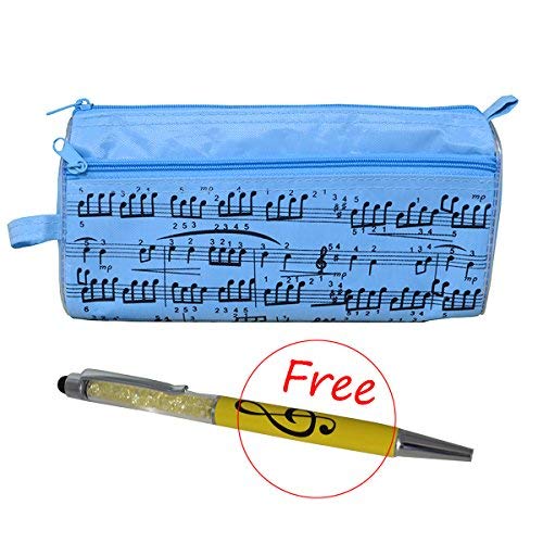 Estuche para lápices de notas musicales, impermeable, tela Oxford, portátil, bolsa de papelería con cristal capacitivo, color azul